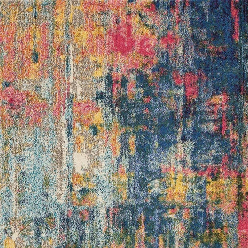 2' X 6' Blue And Yellow Abstract Power Loom Non Skid Area Rug